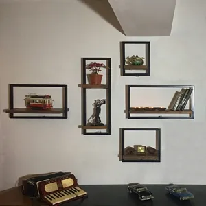 Woody Metal and Solid Wood Wall Shelf Unit Five Shelves W: 10 -14-20-24 inches- An Extra 6% off