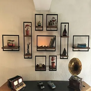 Woody Metal and Solid Wood Wall Shelf Unit Nine Shelves - An Extra 9% off