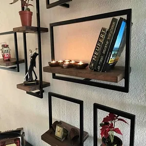 Woody Metal and Solid Wood Wall Shelf Unit Nine Shelves - An Extra 9% off