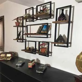 Woody Metal and Solid Wood Wall Shelf Unit Seven Shelves - An Extra 8% off