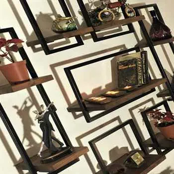 Woody Metal and Solid Wood Wall Shelf Unit Seven Shelves - An Extra 8% off