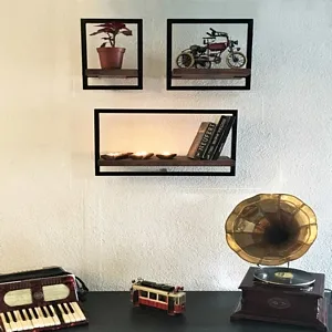 Woody Metal and Solid Wood Wall Shelf Unit Three Shelves - An Extra 7% off 