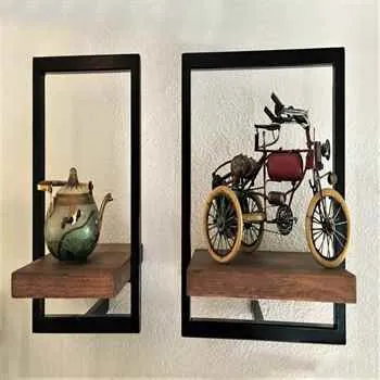 Woody Metal and Solid Wood Wall Shelf Unit Two Shelves - An Extra 6% off 