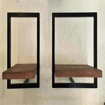 Woody Metal and Solid Wood Wall Shelf Unit Two Shelves - An Extra 6% off 