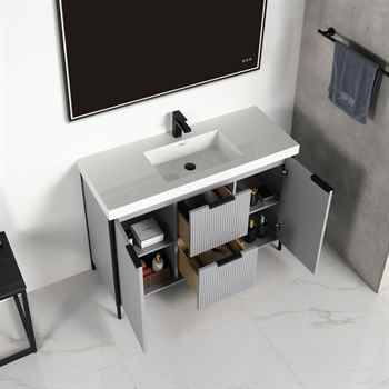 Zenia 48 inch Metal Grey Fluted Vanity