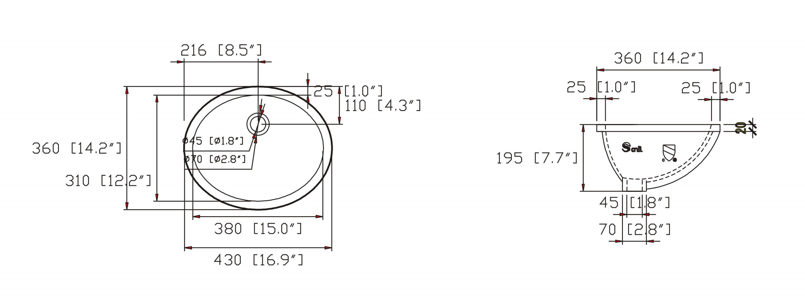 Undercounter Basin Single Sink White  Sink 16-7/8″L x 14-1/8″W x 7-5/8″H 
