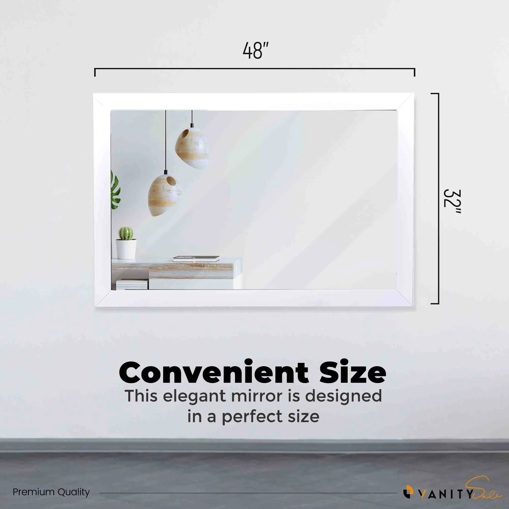 VANITY SALE  Otto 48 inches White Framed Bathroom Mirror– Wall Mounted Mirrors, Rectangular 2 inch Frame Untouched Paint