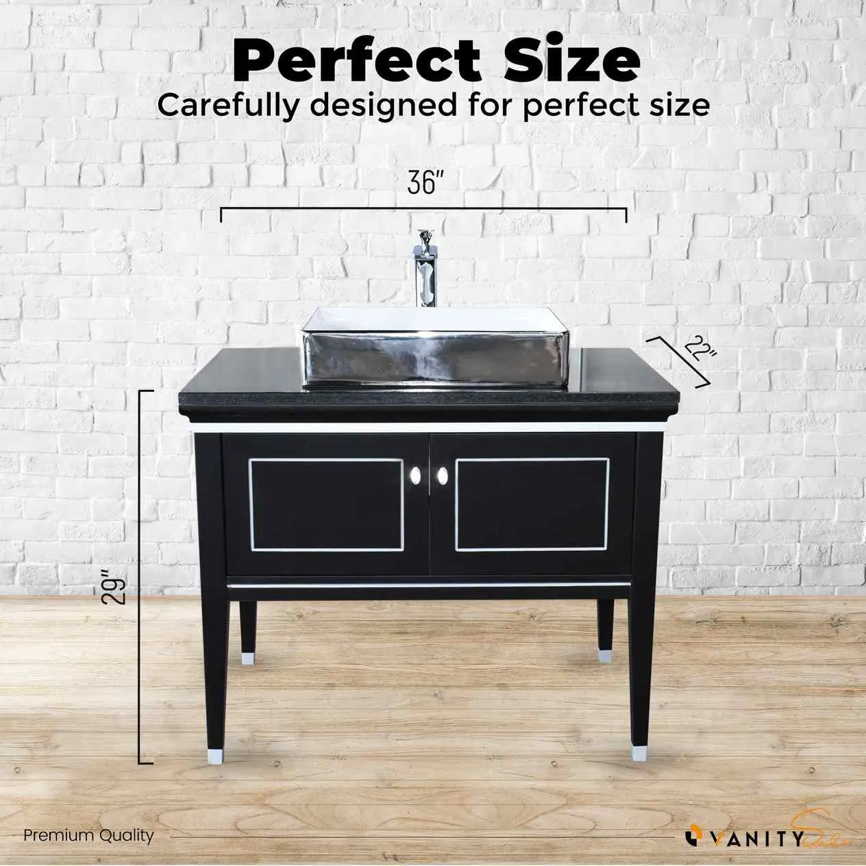 VANITY SALE Trenton Black / Silver Bathroom Cabinet – Engineer Wooden 36 inches Frame With 2 Doors