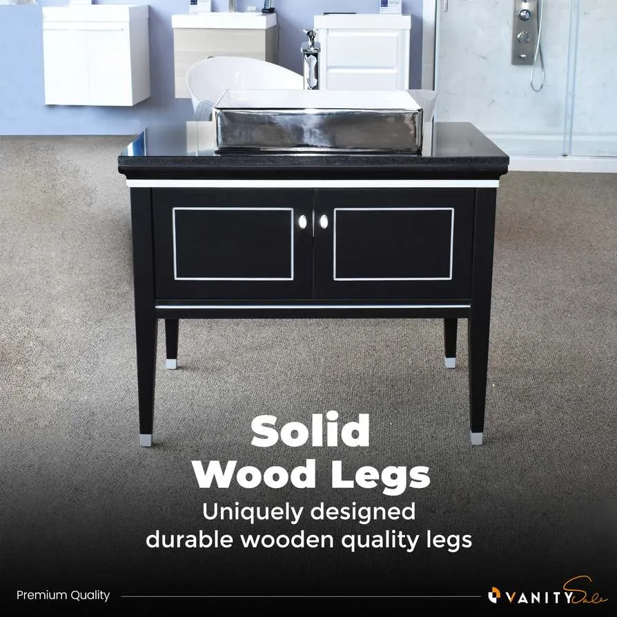 VANITY SALE Trenton Black / Silver Bathroom Cabinet – Engineer Wooden 36 inches Frame With 2 Doors