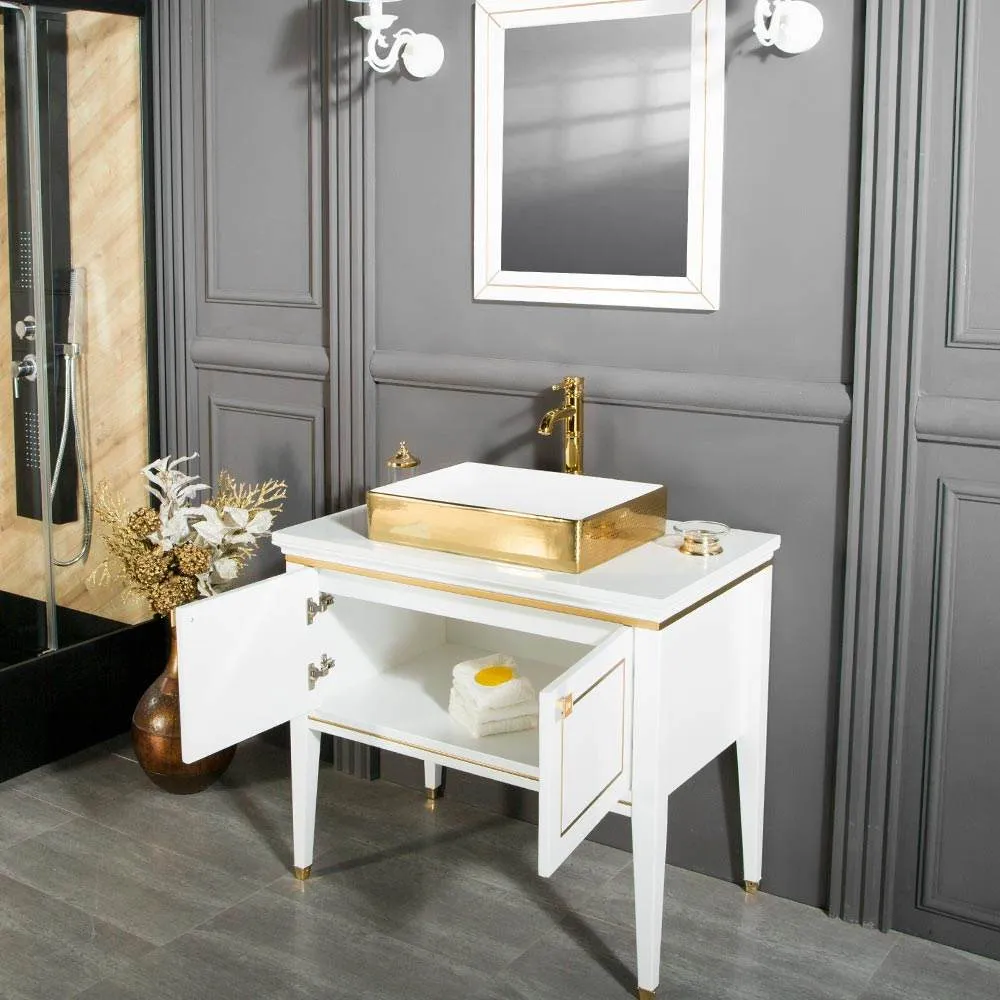 1 White / Gold Bathroom Cabinet Vanities with Sink | VanitySale, image size:1000x1000