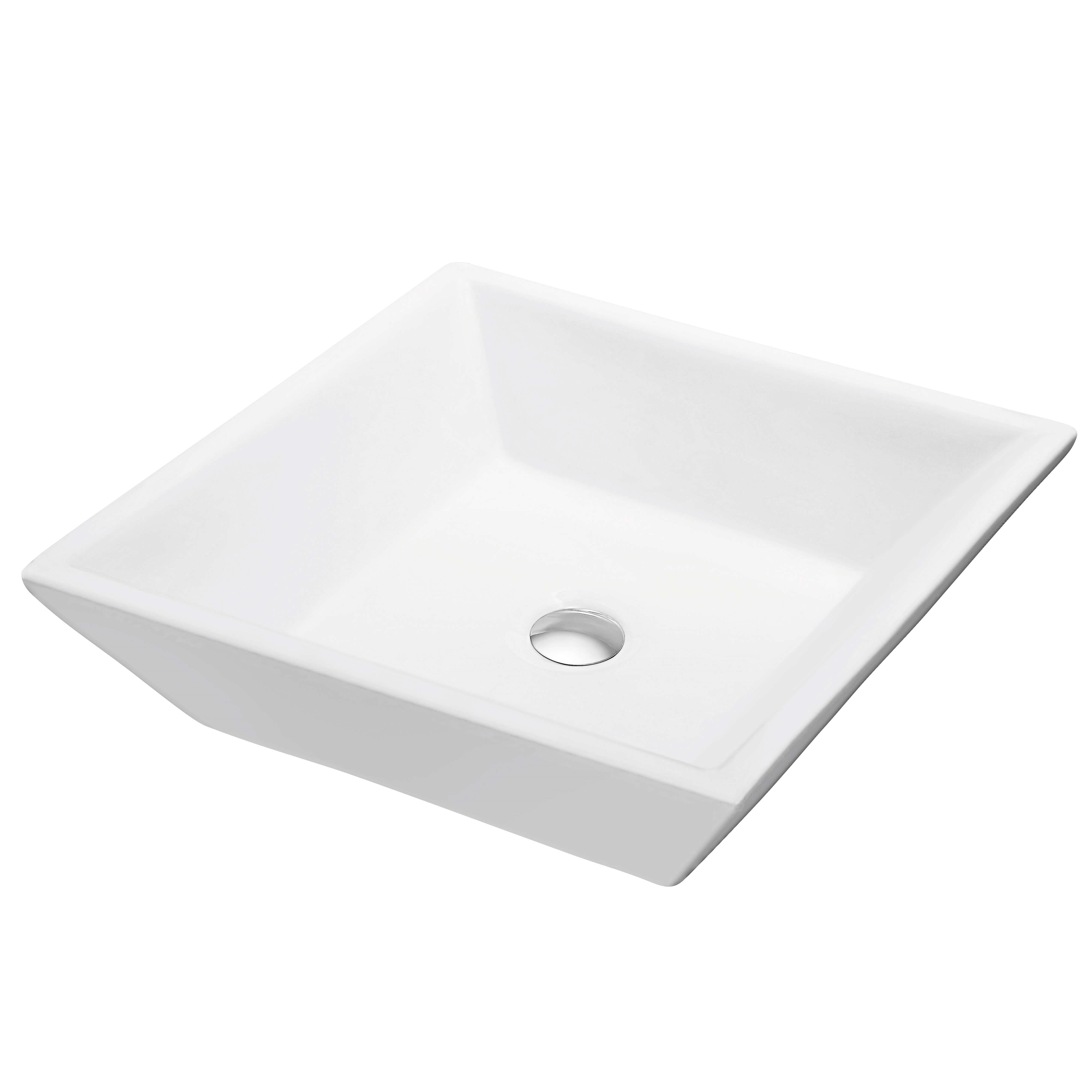 Vessel Ceramic Basin 16″ X 16″ Square - Polished Ceramic Finish, Perfect for Modern Bathrooms