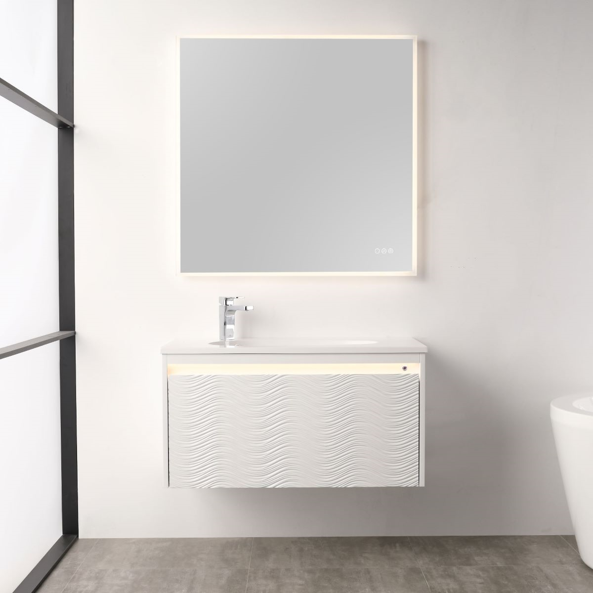 Violet 36″ Glossy White Vanity With Droplet-Shaped Basin (LED Illuminated)