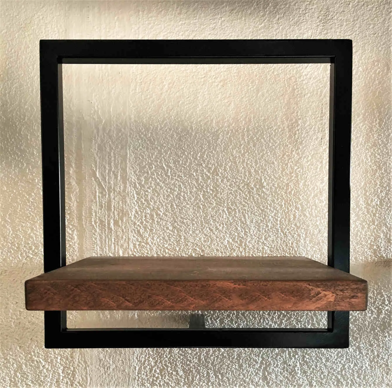 Woody Black Metal and Solid Wood Wall Shelf Unit W13,8’’ x H13,8‘’ -  An Extra 7% off