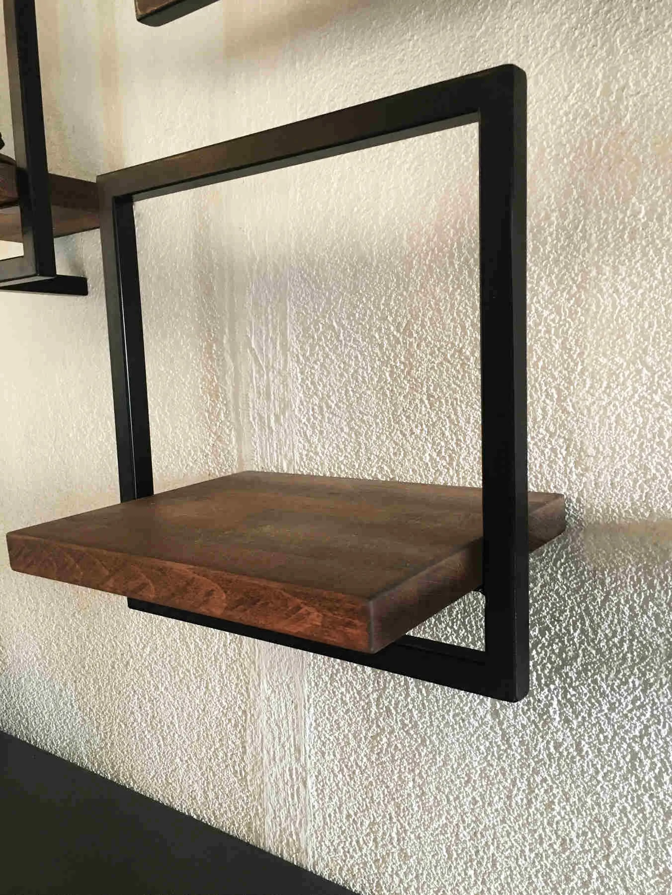 Woody Black Metal and Solid Wood Wall Shelf Unit W13,8’’ x H13,8‘’ -  An Extra 7% off