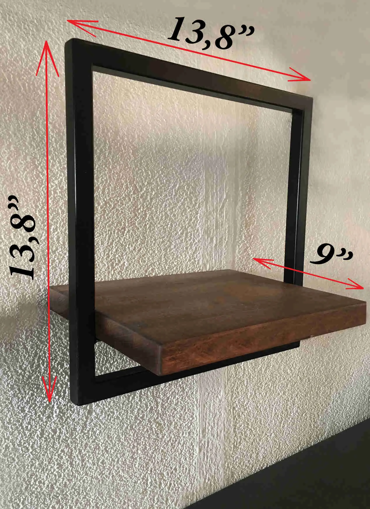 Woody Black Metal and Solid Wood Wall Shelf Unit W13,8’’ x H13,8‘’ -  An Extra 7% off