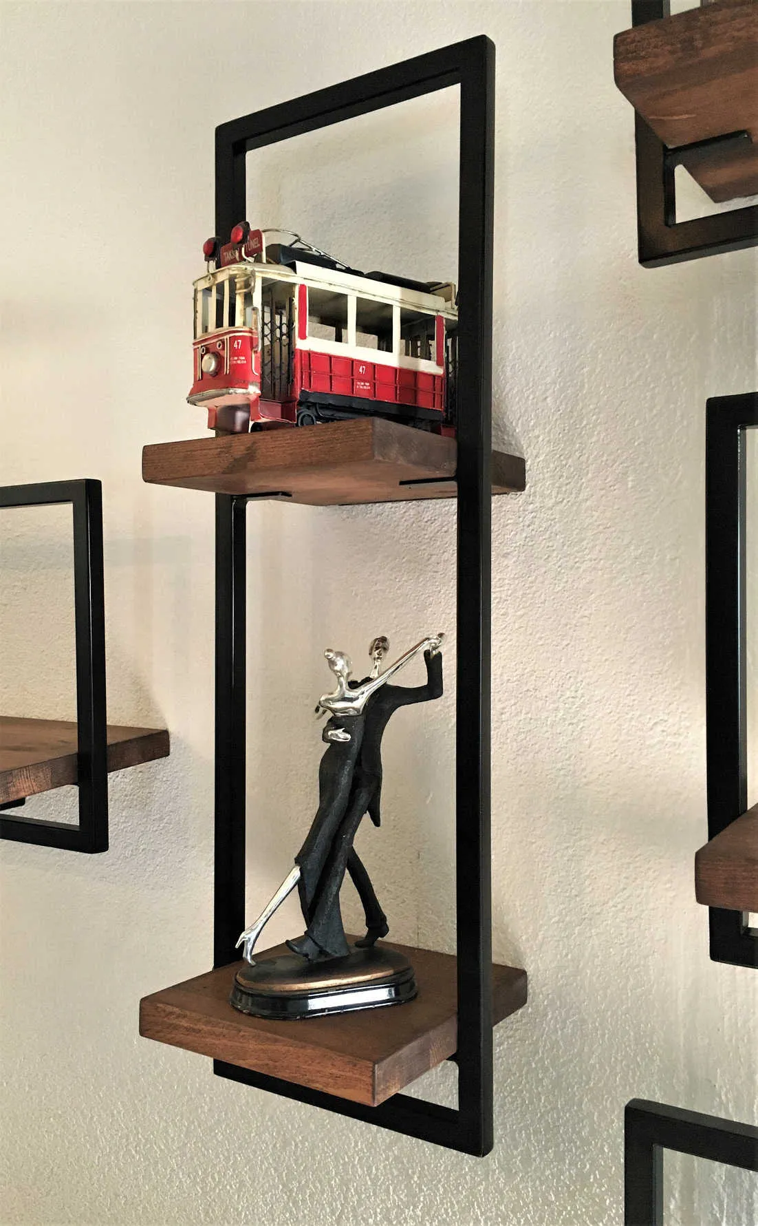 Woody Black Metal and Solid Wood Wall Shelf Unit H9,85’’ x W31,5‘’ - An Extra 6% of 