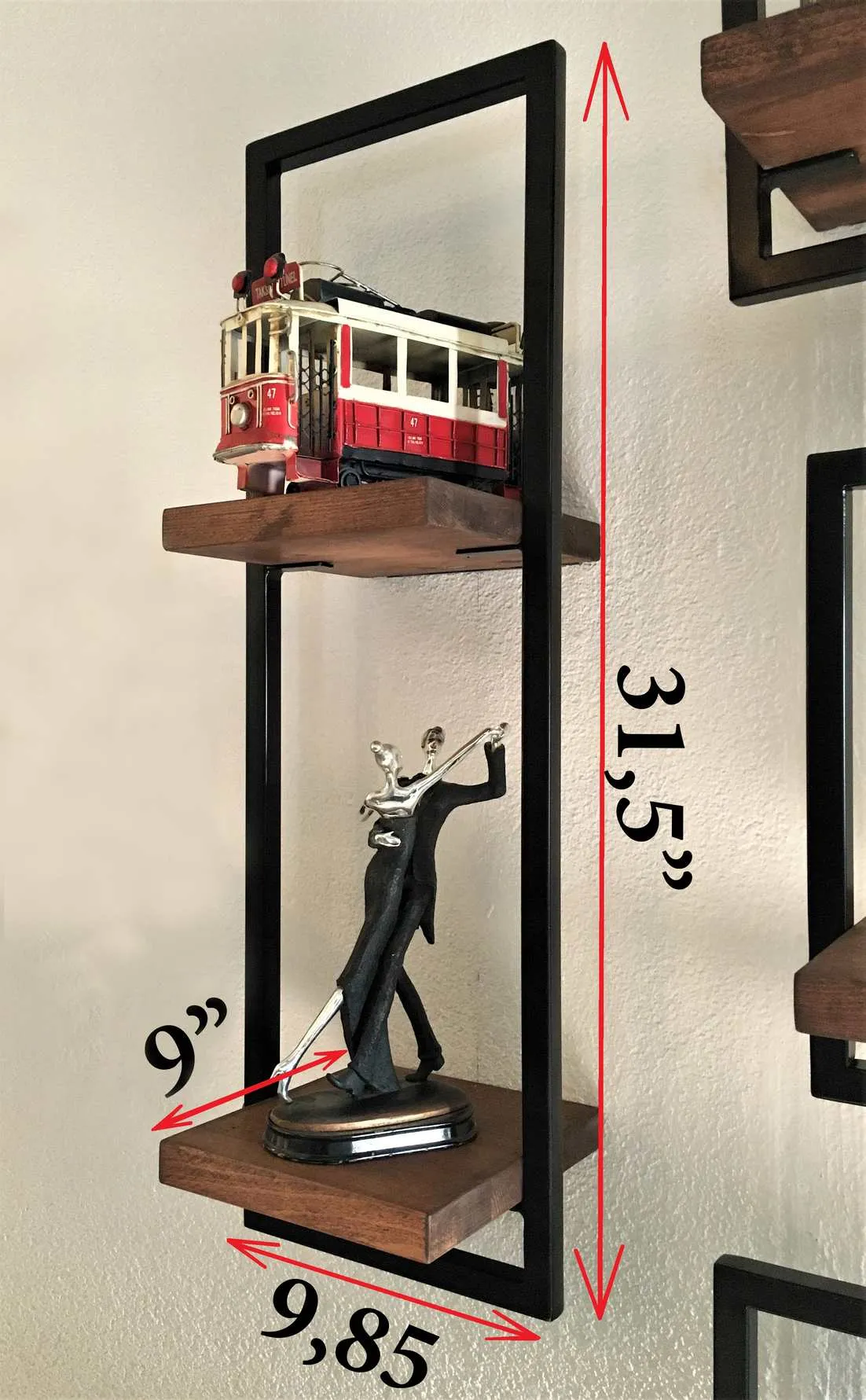 Woody Black Metal and Solid Wood Wall Shelf Unit H9,85’’ x W31,5‘’ - An Extra 6% of 