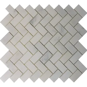 Arabescato Herringbone Polished Marble Mosaic Tile 11"x11" <b>| Additional 9% Discount </b>