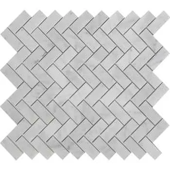 Bianco Carrara Herringbone Mosaic Honed Marble 11.25"x12.25" (3/4"x2" Chip Size) - <b> Extra 4% off</b>