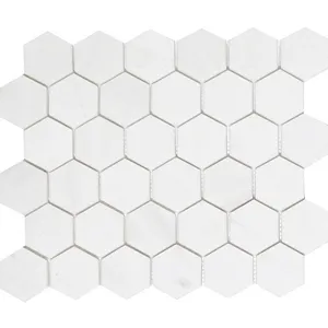 Dolomite Hexagon Mosaic Polished Marble 10.5"x12" (2" Chip Size)