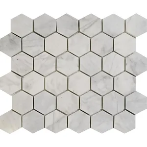 Imperial Carrara Hexagon Floor&Wall Mosaic Polished White Marble 10.75x12" (2" Chip Size)