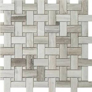 Palissandro Basketweave Mosaic Polished With Palissandro Dot Natural Stone 12"x12" (1"x2" Chip Size)