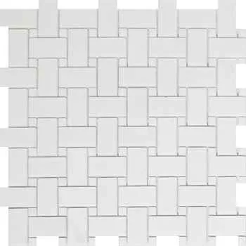 Thassos Basketweave Mosaic Polished With Thassos Dot Marble 12"x12" (1"x2" Chip Size) - <b>Extra 7% off</b>