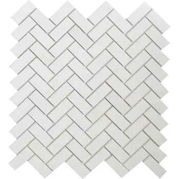 Thassos Greek Tile Herringbone Polished Pure White Marble Sheet Size: 11.75"x12" (3/4"x2" Chip Size)
