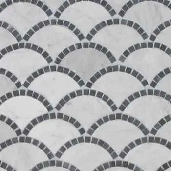 Scaglie White Carrara Honed & Blue Bardiglio Polished Mosaic Marble 12.75"x11" - EXTRA 5 off